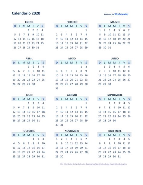 Calendario 2020 Más De 100 Plantillas Para Descargar E Imprimir