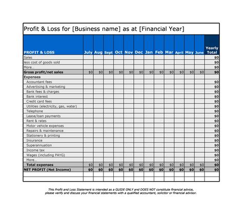 Simple Profit And Loss Template Excel Collection
