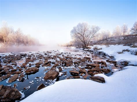 Winter Snow Covered River Morning Scenery Preview