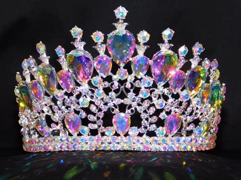 brand new ab iridescent rhinestone crystal beauty queen large tiara crown bridal pageant 1382