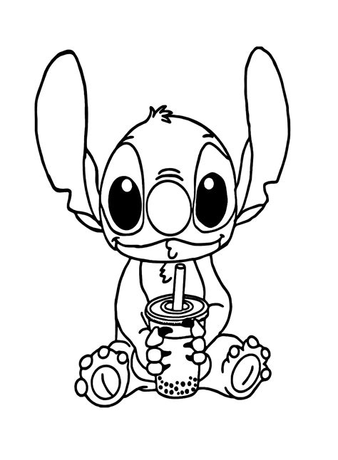 Stitch Drinking Boba Coloring Page Coloring Page Free Printable