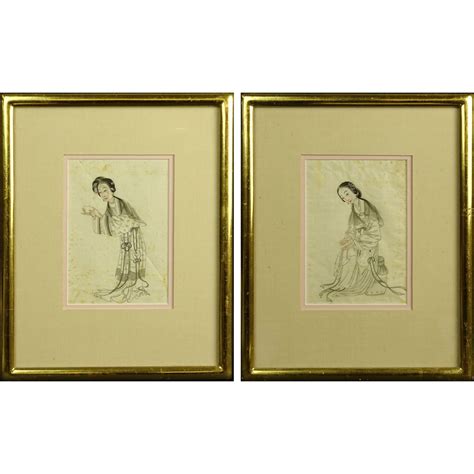 Pair Of Vintage Japanese Watercolors On Silk Ladies Kodner Auctions