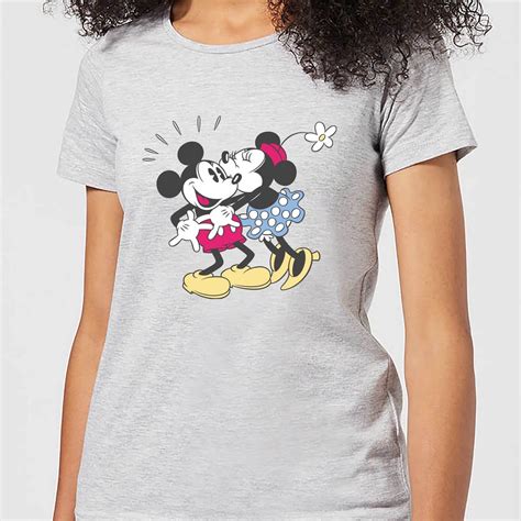 Camiseta Disney Mickey Mouse Beso Mickey Y Minnie Mujer Gris