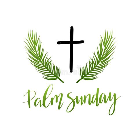 Green Palm Leafs Icon Palm Sunday Text Handwritten Font Stock