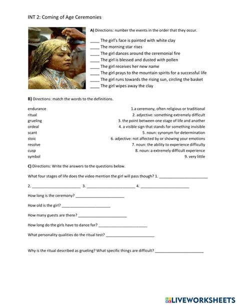 Girls Rite Of Passage Worksheet Live Worksheets