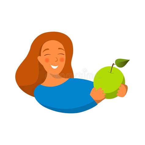 Cartoon Style Portrait Of Woman Holding An Apple Icon For Logo And