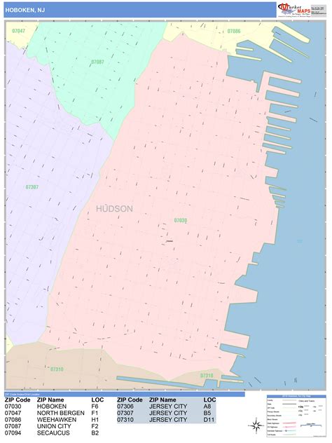 Hoboken New Jersey Wall Map Color Cast Style By Marketmaps