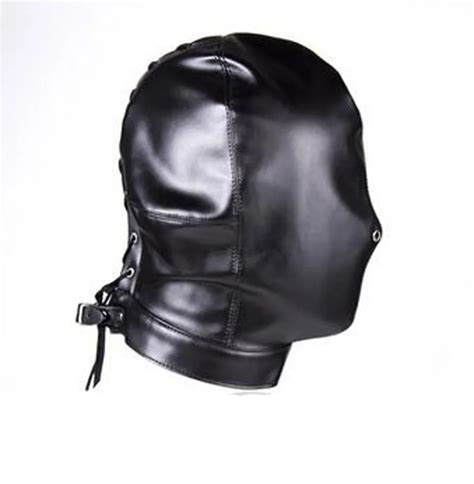 Soft Pu Leather Full Hood Mask Blindfold Head Restraints Harness Mask Bdsm Bondage Gimp