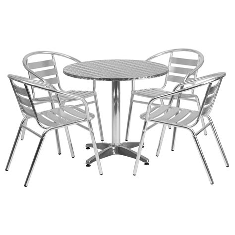 5 Pieces 315 Round Dining Set Aluminum Slat Chairs Dcg Stores