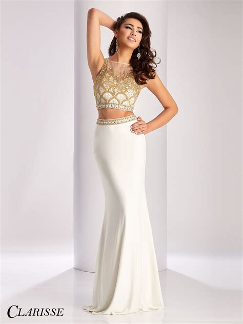 Clarisse Two Piece Fitted Prom Dress With Beaded Bodice And Sheer Mesh