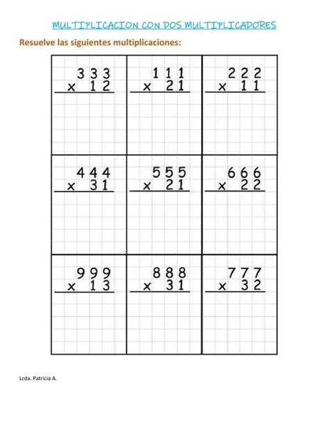 Hojas De Trabajo De Multiplicacion Grado