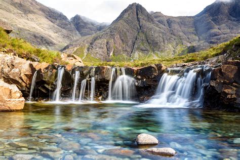 Scotland Waterfalls Mountains Stones Highland Nature Wallpaper