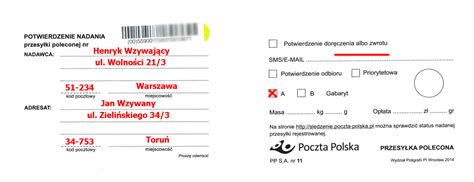 Potwierdzenie udostępniane jest w jednym lub dwóch egzemplarzach (jeden dla nadawcy, drugi dla przewoźnika). Śledzenie przesyłek - Wezwanie do zapłaty