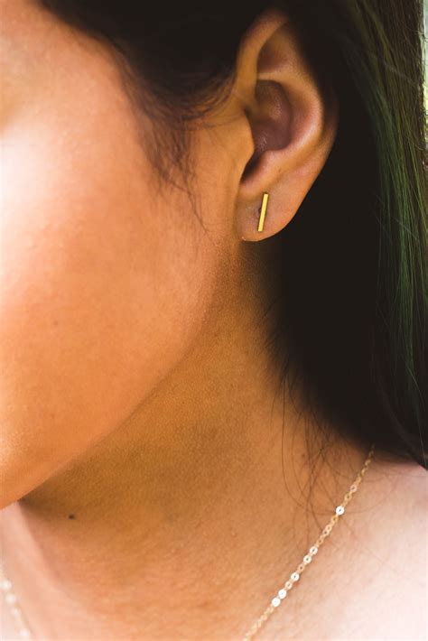 Gold Bar Earrings K Gold Filled Gold Bar Studs Minimalist Etsy