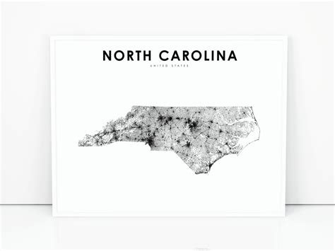 North Carolina Map Print State Road Map Print Nc Usa United Etsy