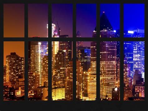 Window View Skyscrapers Of Manhattan By Night Theater District