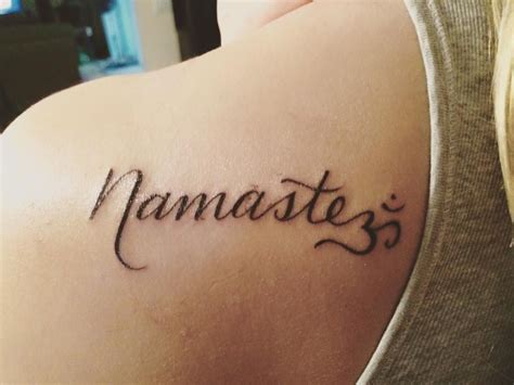 Namaste Tattoo On Upper Left Shoulder With Om Sign Namaste Tattoo
