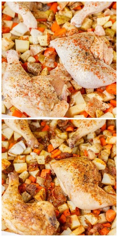 I added a few things and adjusted the cooking time and temp to to what worked for me. Baked Chicken Leg Quarters with Mixed Vegetables - The ...