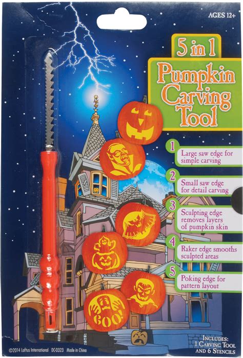 Halloween 5 In 1 Multi Tool And Stencils 7pc Pumpkin Carving