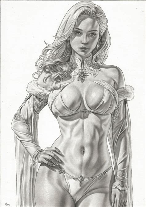 Rule 34 Alan Borges Bra Breasts Cameltoe Emma Frost Greyscale Large