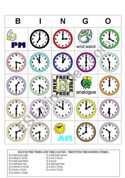 Time Bingo Esl Worksheet By Storyteller