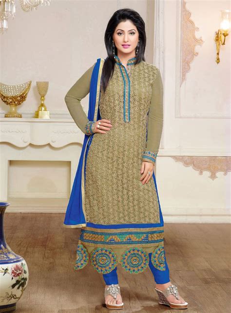 Hina Khan Beige Georgette Pant Style Suit 88236 Latest Party Wear Suits Saree Designs Salwar