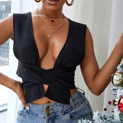 Women S Tube Top Sleeveless Hollow Out Vest Cross Bandages Tank Tops