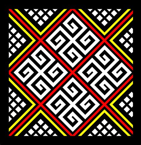 A Black And White Pattern With Red Yellow And Blue Squares In The Center