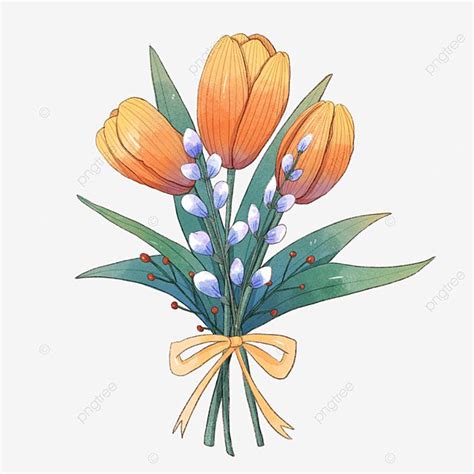 Watercolor Tulip Clipart Vector Orange Watercolor Tulip Decoration