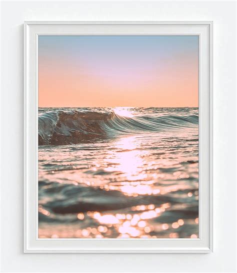 Pink Sunset Sunrise Ocean Wave Photography Print Coastal Wall Decor Ocean Waves Photography