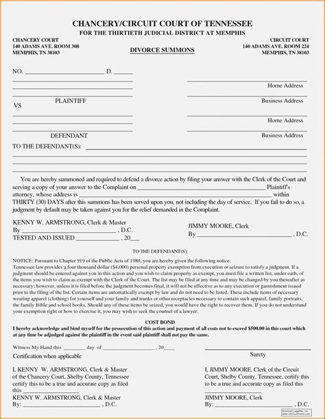 Tennessee Divorce Forms Printable Divorce Papers