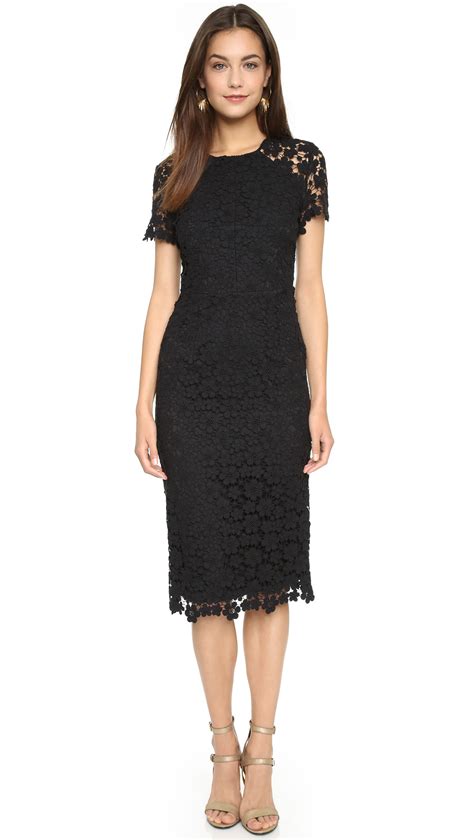 Shoshanna Short Sleeve Lace Midi Sheath Dress In Black Save 66 Lyst