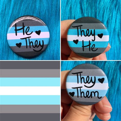 Demiboy Pride Flag Pronoun Pin Back Button Hethey Theyhe Etsy