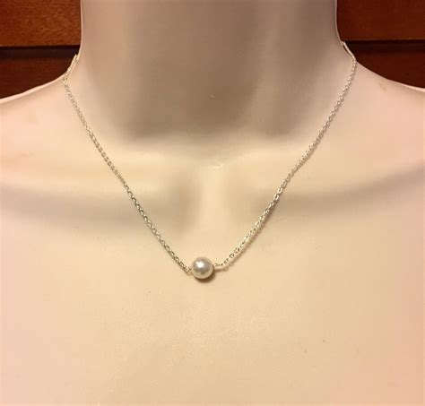 Pearl Necklace On Silver Chain Floating Pearl Necklace Etsy