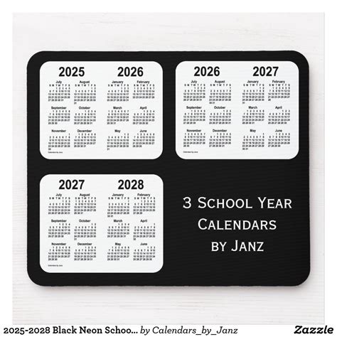 2025 2028 Black Neon School Year Calendars By Janz Mouse Pad
