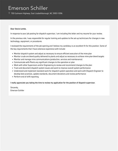 Dispatch Supervisor Cover Letter | Velvet Jobs