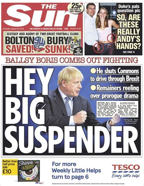The Sun Newspaper Front Page With An Image Of A Man Wearing A Suit And Tie