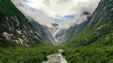 Beautiful Nature Norway natural landscape. Glacier Kjenndalsbreen aerial footage. Stock Video ...