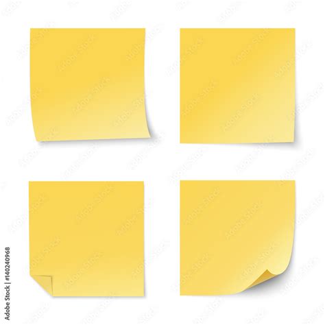 Set Of Vector Yellow Paper Stickers On White Background Four Realistic
