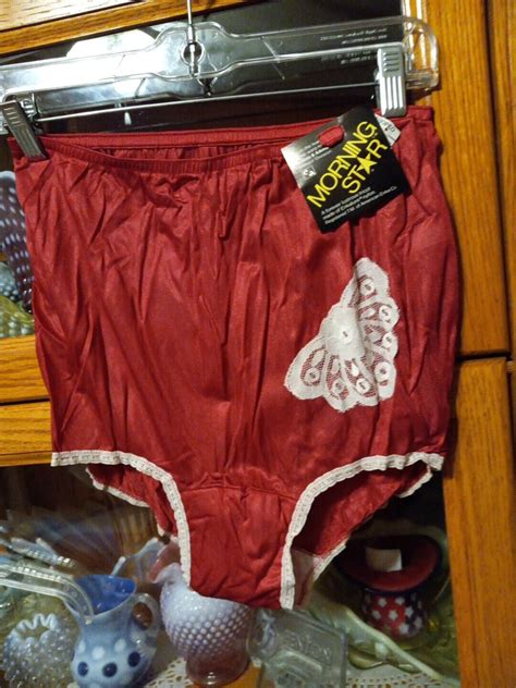 vintage panties nos nylon 7 mushroom gusset lace trim 11 17 red granny morning ebay