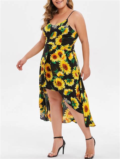 Plus Size High Low Sunflower Print Dress Print Dress Plus Size Outfits Plus Size Fashion