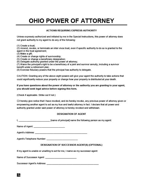 Free Ohio Power Of Attorney Forms PDF Word