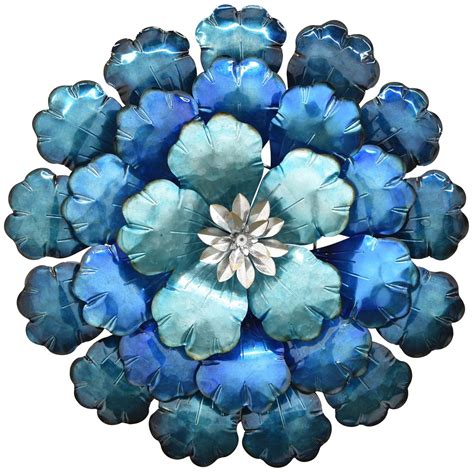 Flower in vase metal wall decor, texture paint metal wall decoration,free and fast shipping, homewarming gift, 3 pieces asgarts 5 out of 5 stars. Large Blue Metal Flower Wall Decor | 122-10692 | Wall ...