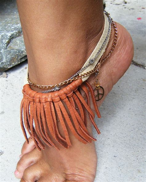 Fringe Bohemian Anklet Chain Anklet Peace Anklet Leather Anklet