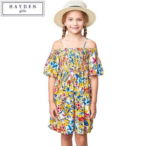 Hayden Girls Floral Off Shoulder Dress Summer 2018 Fashion Bohemian Beach Dress For Teenage
