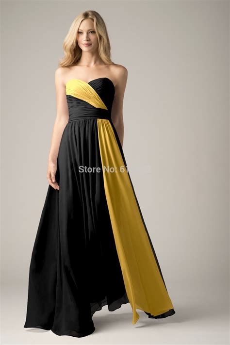 2017 Strapless Pleat Chiffon Black And Yellow Prom Dresses In Prom Dresses From Weddings