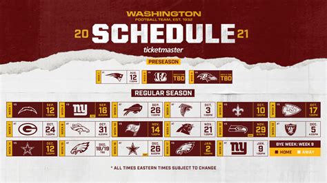 2021 Washington Football Team Schedule Complete Schedule Tickets And