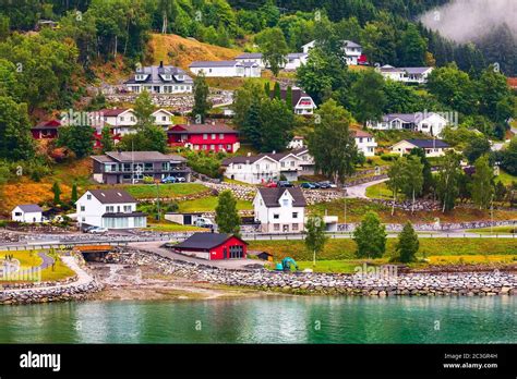 Norwegian Fjord Village Landscape Stock Photo Alamy