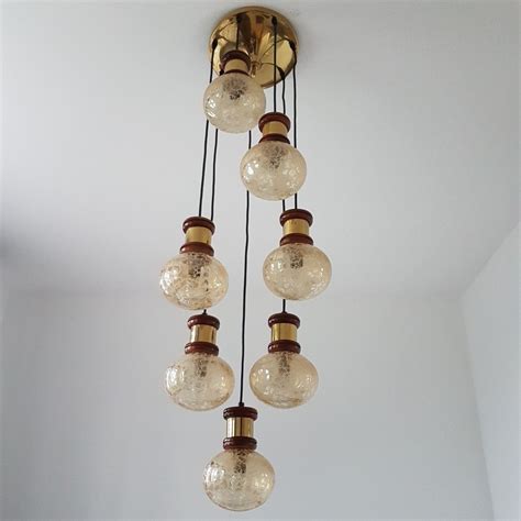 Brass Glass Globe Hanging Lamp 1970s 73621