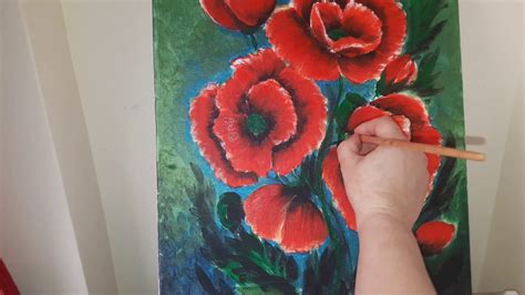 Easy Acrylic Painting Demo For Beginner Tutorial Poppy Flowers